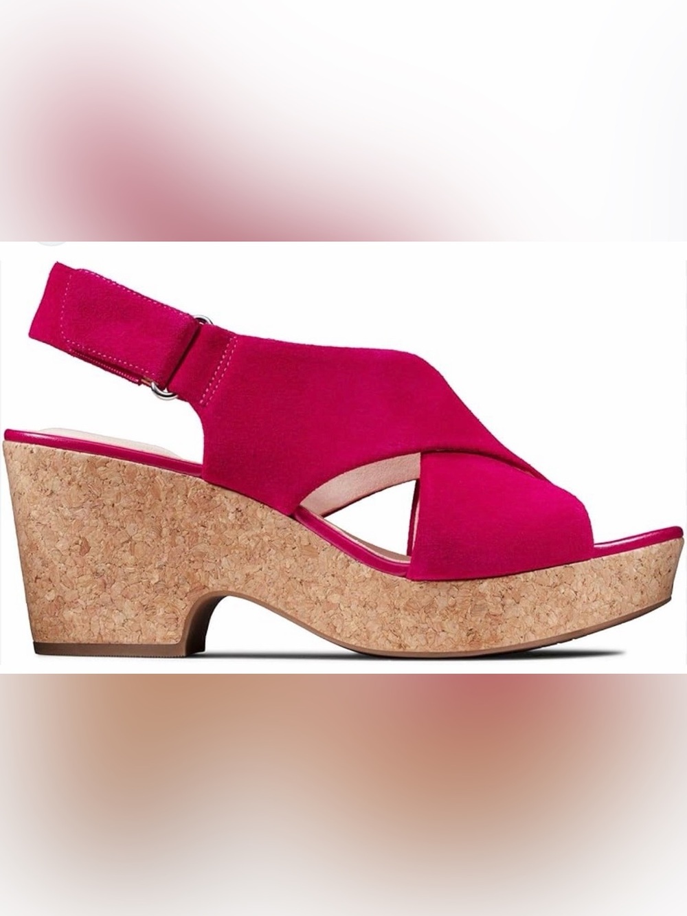 Clarks Maritsa Lara Pink Suede Crisscross Wedge Sandals